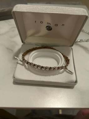 Roman Gold Tone Cubic Zirconia Tennis Bracelet with S-Curve Accents